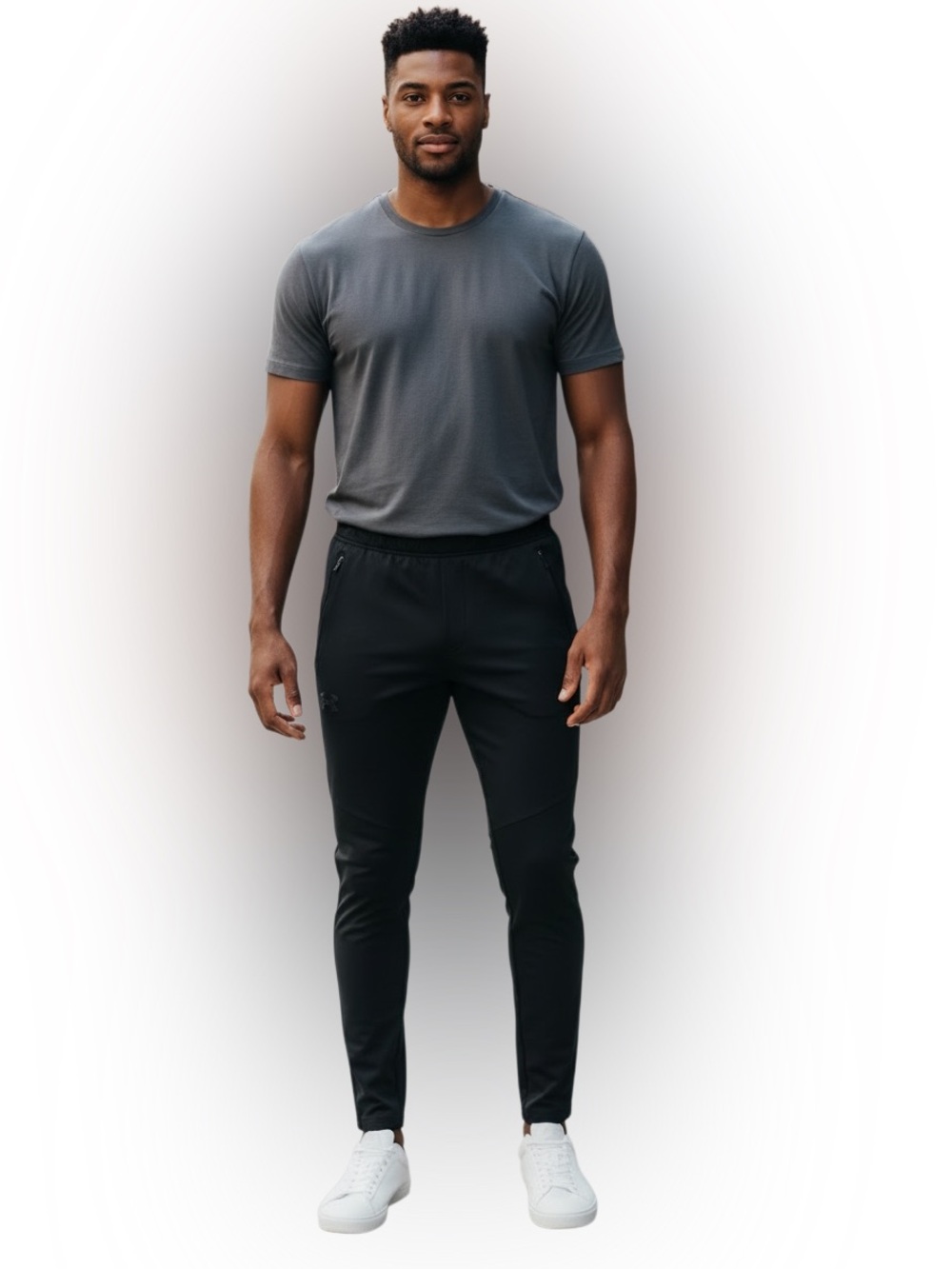Under Armour Size M Black Fitted Tapered Track Pants Zip Pockets